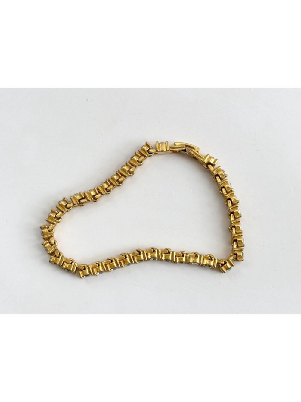 Chainlink Gold Toned Clear Rhinestoned Vintage Minimalist Tennis Bracelet - Picture 11 of 15